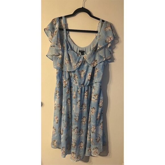 Torrid 1 Chiffon Cupids Chapel Angels Cold Shoulder Mini Dress 1x 14 16 NWT - Picture 4 of 11